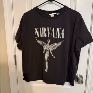 H&M Black Nirvana Graphic Tee with White Print